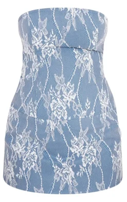 New PrettyLittleThing Twill Lace Structured Bandeau Corset Blue