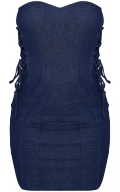 Twill Lace Up Bandeau Bodycon Dress-PrettyLittleThing Sale
