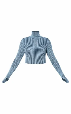 PrettyLittleThing Knitted Tops*Two Tone Chunky Rib Knit Underbust Detail Cropped Half Zip