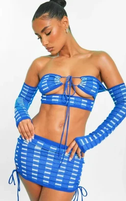 New PrettyLittleThing Two Tone Square Knit Lace Front Top Blue