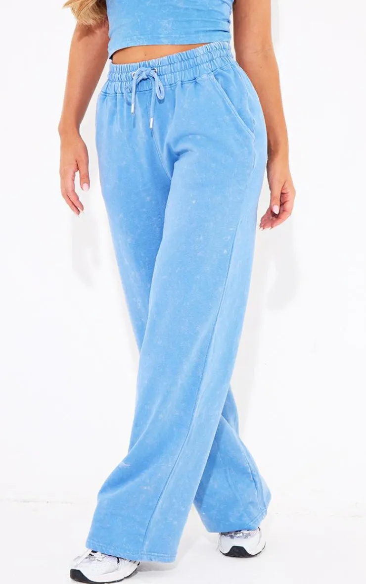 PrettyLittleThing Blue Sweatsuits*Washed Low Rise Oversized Wide Leg Sweatpants