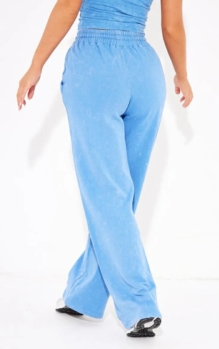 PrettyLittleThing Blue Sweatsuits*Washed Low Rise Oversized Wide Leg Sweatpants