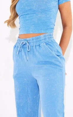 PrettyLittleThing Blue Sweatsuits*Washed Low Rise Oversized Wide Leg Sweatpants