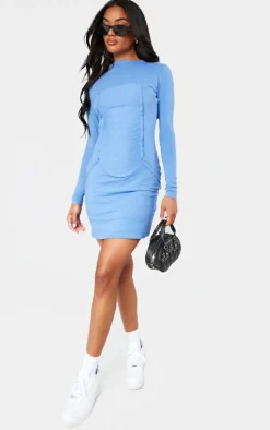 Washed Rib Detail Long Sleeve Bodycon Dress-PrettyLittleThing Best