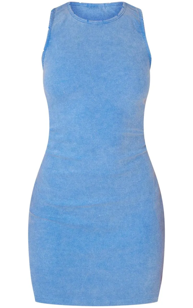 Washed Rib Distressed Detail Bodycon Dress-PrettyLittleThing Outlet