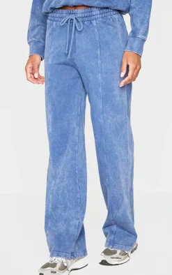 PrettyLittleThing Blue Sweatsuits*Washed Seam Detail Wide Leg Sweatpants