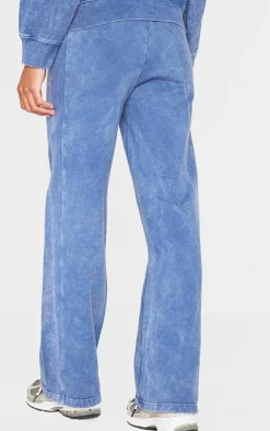 PrettyLittleThing Blue Sweatsuits*Washed Seam Detail Wide Leg Sweatpants