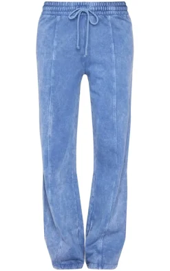 PrettyLittleThing Blue Sweatsuits*Washed Seam Detail Wide Leg Sweatpants