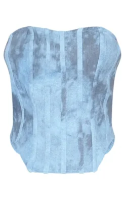 Discount PrettyLittleThing Washed Twill Cargo Bandeau Corset Blue