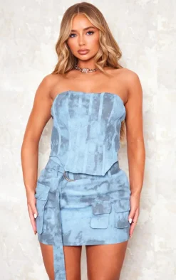 Outlet PrettyLittleThing Washed Twill Cargo Micro Mini Skirt Blue