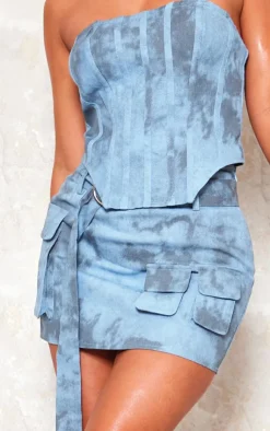 Outlet PrettyLittleThing Washed Twill Cargo Micro Mini Skirt Blue