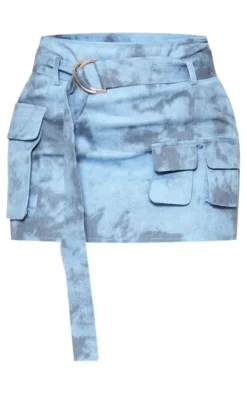 Outlet PrettyLittleThing Washed Twill Cargo Micro Mini Skirt Blue