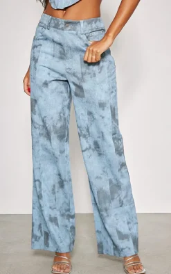Sale PrettyLittleThing Washed Twill Pocket Detail High Waist Cargo Pants Blue