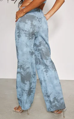 Sale PrettyLittleThing Washed Twill Pocket Detail High Waist Cargo Pants Blue