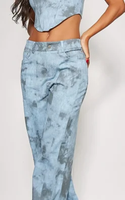 Sale PrettyLittleThing Washed Twill Pocket Detail High Waist Cargo Pants Blue