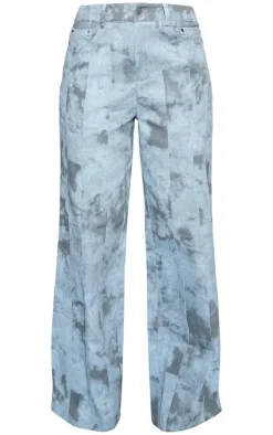 Sale PrettyLittleThing Washed Twill Pocket Detail High Waist Cargo Pants Blue