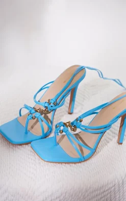 PrettyLittleThing Wide Fit Sandals*Wide Fit PU Chain Detail Toe Thong Lace Up High Heeled Sandals