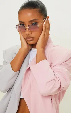 PrettyLittleThing Square Sunglasses*Blue With Pink Faded Lens Square Frameless Sunglasses