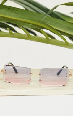 PrettyLittleThing Square Sunglasses*Blue With Pink Faded Lens Square Frameless Sunglasses