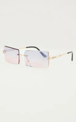 PrettyLittleThing Square Sunglasses*Blue With Pink Faded Lens Square Frameless Sunglasses