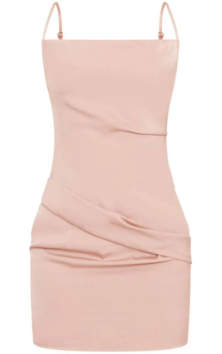 Satin Cowl Hip Cut Out Bodycon Dress-PrettyLittleThing Online