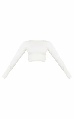 PrettyLittleThing Workout Tops*Bone Seamless Long Sleeve Cropped Gym Top