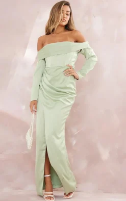 Bridesmaid Long Sleeve Bardot Split Maxi Dress-PrettyLittleThing Discount