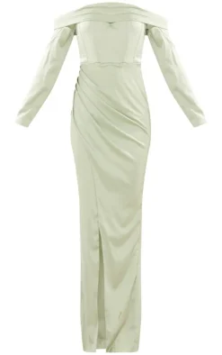 Bridesmaid Long Sleeve Bardot Split Maxi Dress-PrettyLittleThing Discount
