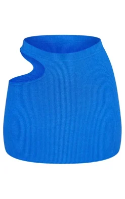 Clearance PrettyLittleThing Crinkle Rib Cut Out Waist Mini Skirt Bright Blue
