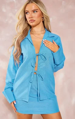 Best PrettyLittleThing Linen Look Mini Skirt Bright Blue