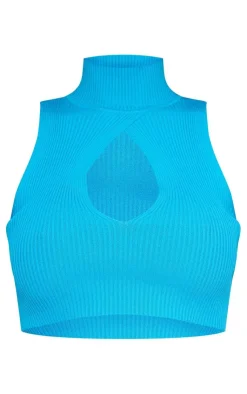 PrettyLittleThing Sleeveless Tops*Rib Knit Keyhole Sleeveless Crop Top