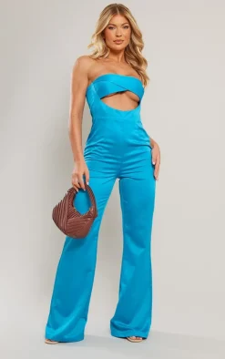 Satin Bandeau Cut Out Wide Leg Jumpsuit-PrettyLittleThing Outlet