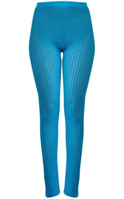 New PrettyLittleThing Sheer Knit Kick Flare Pants Bright Blue