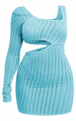Textured Asymmetric Neckline Cut Out Bodycon Dress-PrettyLittleThing Hot