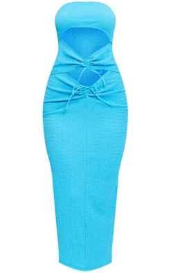 Textured Ruched Cut Out Bandeau Midaxi Dress-PrettyLittleThing New