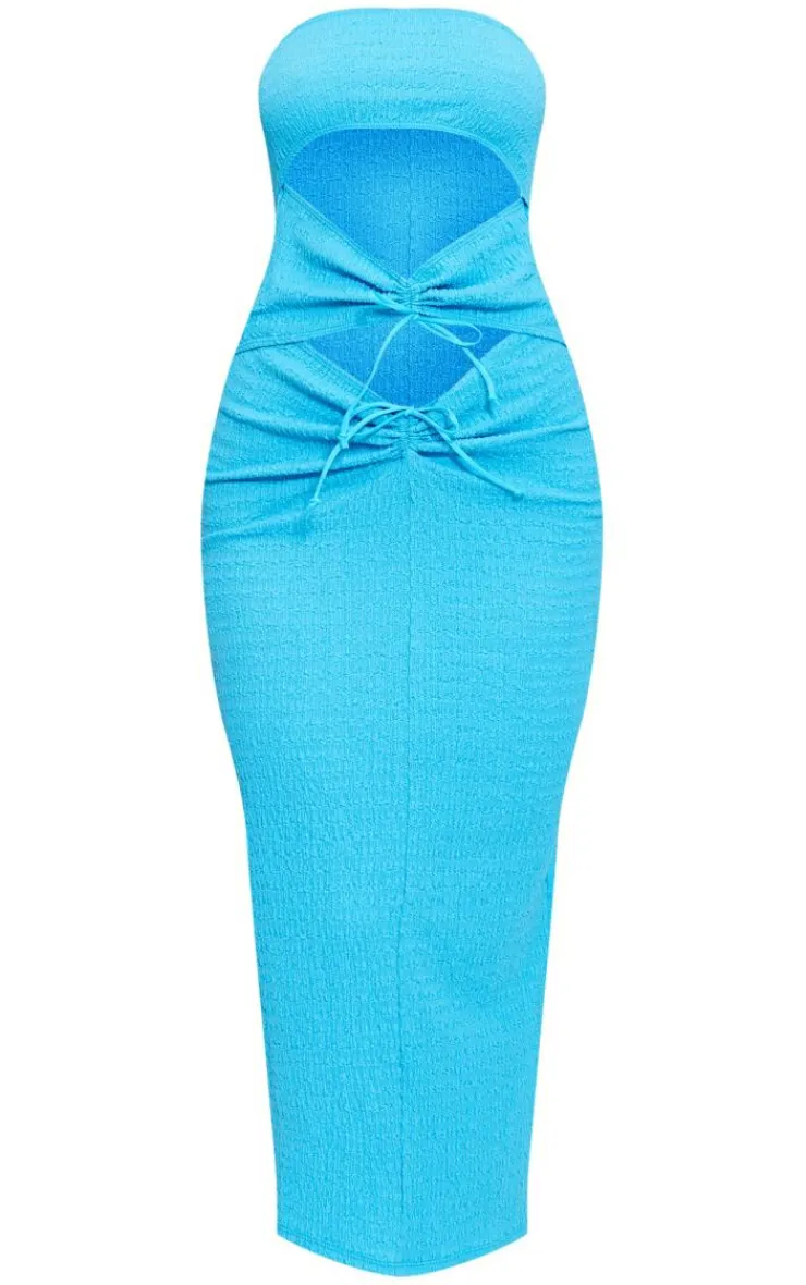 Textured Ruched Cut Out Bandeau Midaxi Dress-PrettyLittleThing New