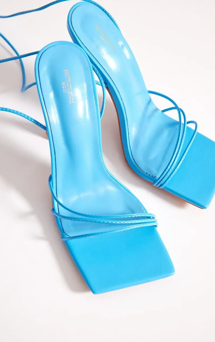 PrettyLittleThing Wide Fit Sandals*Wide Fit PU Square Toe Croc Strap Lace Up Mid Heeled Sandals