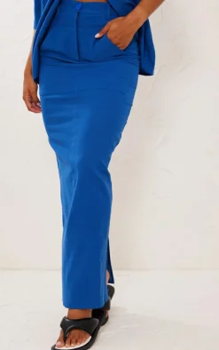 Hot PrettyLittleThing Woven High Waist Split Hem Midi Skirt Bright Blue
