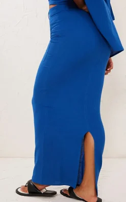 Hot PrettyLittleThing Woven High Waist Split Hem Midi Skirt Bright Blue