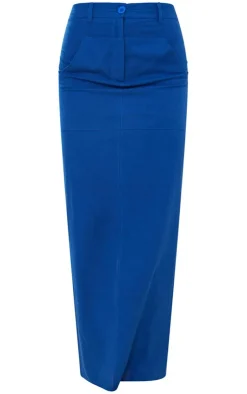 Hot PrettyLittleThing Woven High Waist Split Hem Midi Skirt Bright Blue