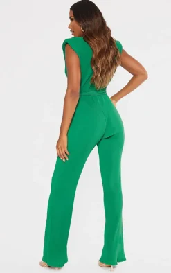 Pleated Shoulder Pad Flared Leg Jumpsuit-PrettyLittleThing Best