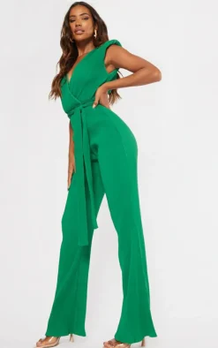 Pleated Shoulder Pad Flared Leg Jumpsuit-PrettyLittleThing Best
