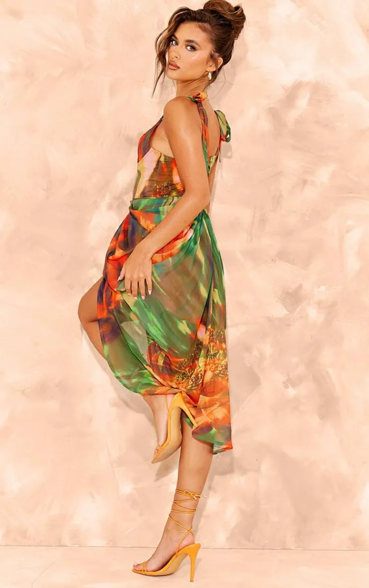 Abstract Underwire Detail Draped Midi Dress-PrettyLittleThing Sale