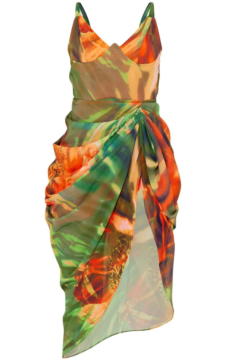 Abstract Underwire Detail Draped Midi Dress-PrettyLittleThing Sale