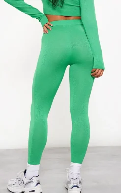 PrettyLittleThing Knitted Fitted Leggings Bright Green