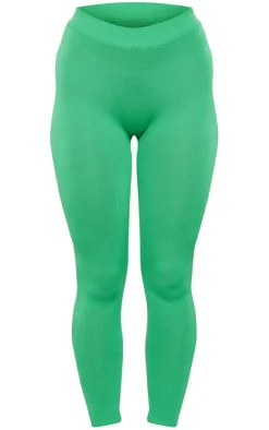 PrettyLittleThing Knitted Fitted Leggings Bright Green