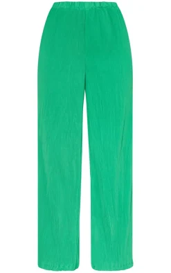 Clearance PrettyLittleThing Bright Plisse High Waisted Wide Leg Pants Green