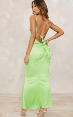 Satin Backless Ruched Maxi Dress-PrettyLittleThing Clearance