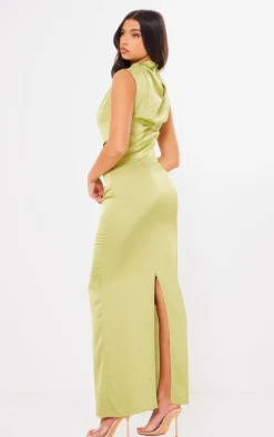 Satin High Neck Cut Out Maxi Dress-PrettyLittleThing Discount