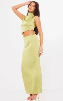 Satin High Neck Cut Out Maxi Dress-PrettyLittleThing Discount